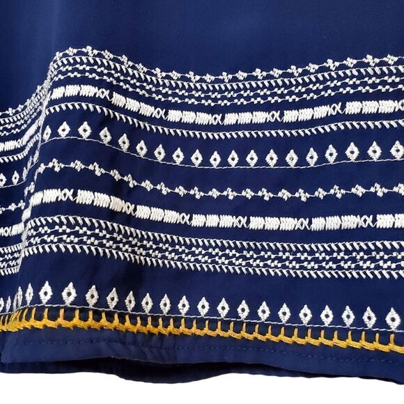 THML Womens Embroidered V-Neck Blue Shift Dress Size Medium Semi-Sheer Bohemian - Picture 5 of 10